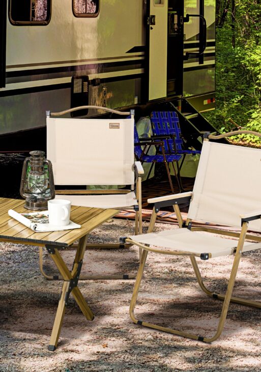 2 Pack Folding Camping Chair, Lightweight & Portable Beach Chairs Armchairs, Perfect for Festivals, Fishing, Picnic and Hiking, Khaki