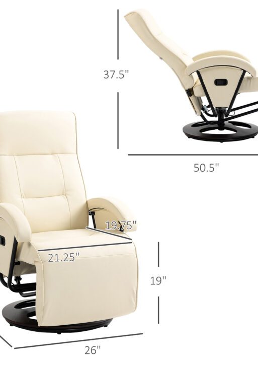 PU Recliner with Footrest, Lounge Chair with 135° Adjustable Backrest, Swivel Wood Base, Padded Seat & Armrests for Living Room, Bige