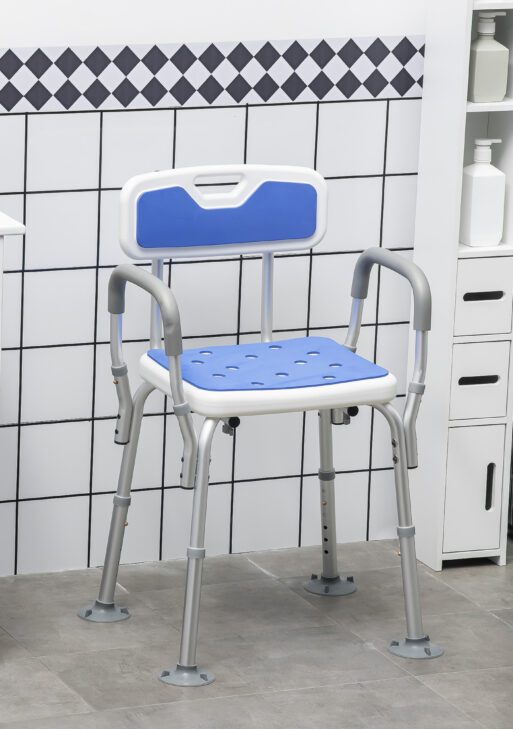 EVA Padded Shower Chair with Arms and Back, Bath Seat with Adjustable Height, Anti-slip Shower Bench for Seniors and Disabled, Tool-Free Assembly, 299lbs