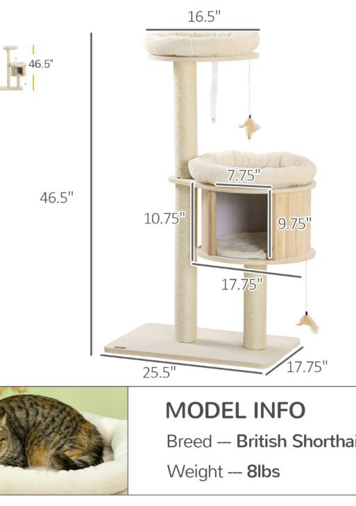 Cat Tree, 3 Level Cat Tower with Scratching Posts, Bed, Condo, Badminton Toys, for Multiple Kittens