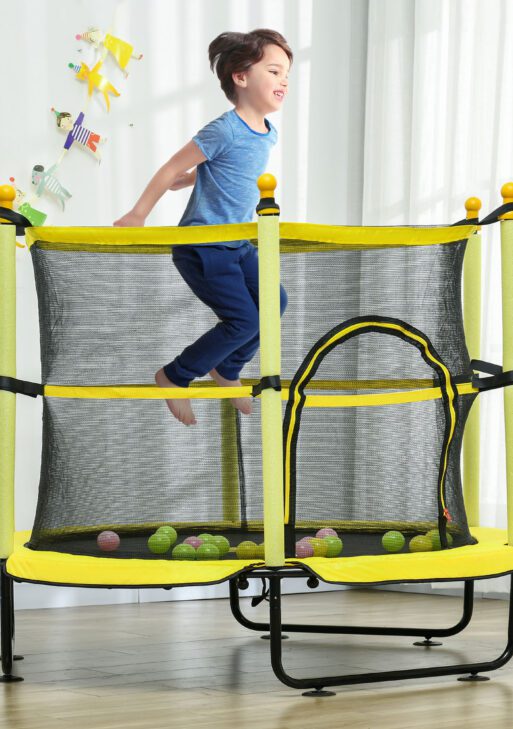 4.6' Trampoline for Kids with Safety Enclosure & Ball Pit, Yellow