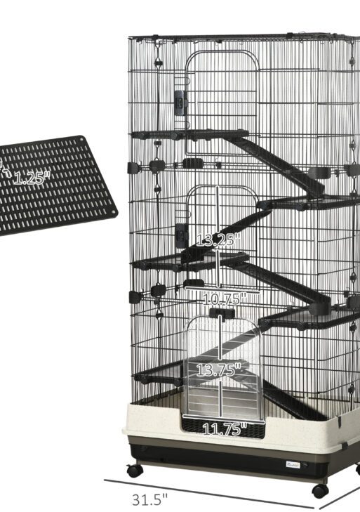 6-tier Platform Rolling Small Animal Rabbit Cage with a Large Living Space, Black