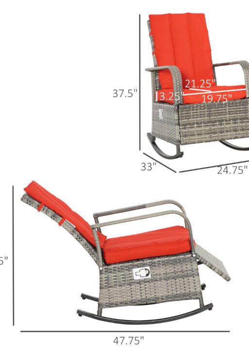 PE Rattan Rocking Recliner with Footrest, Red