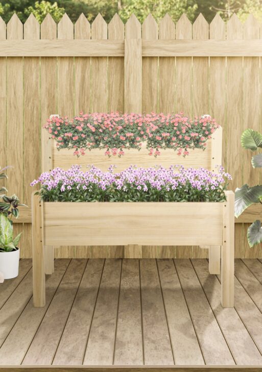 Raised Garden Bed, 2-Tier Wood Planter Stand Plant Grow Box, 34"x34"x28"