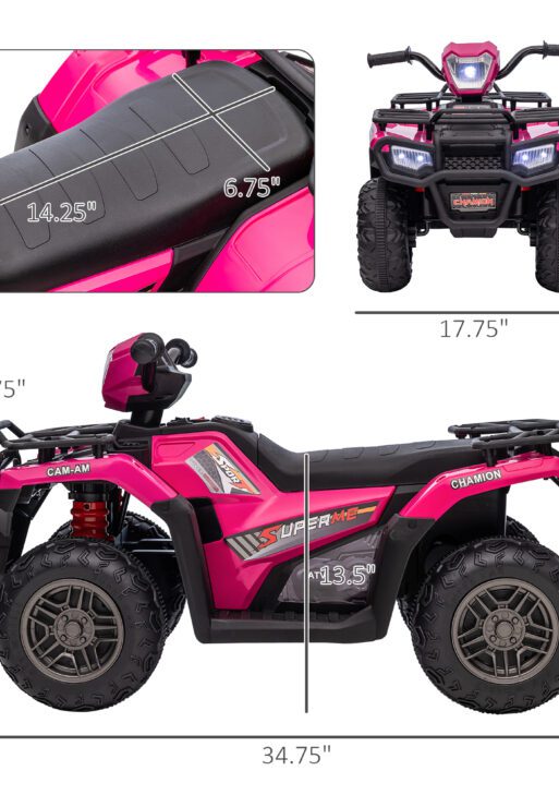 12V Electric Toy Car with Forward Backward Function, Music, LED Headlights, for Ages 3-5 Years, Pink