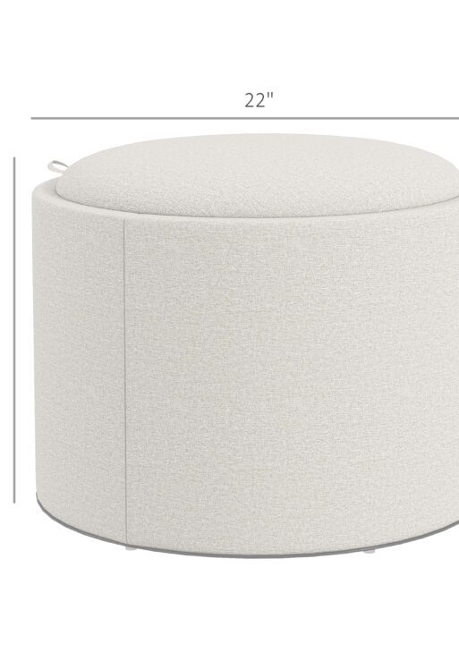 Round Storage Ottoman Coffee Table with Flip Top Tray, Linen Fabric Upholstered Footstool with Hidden Compartment