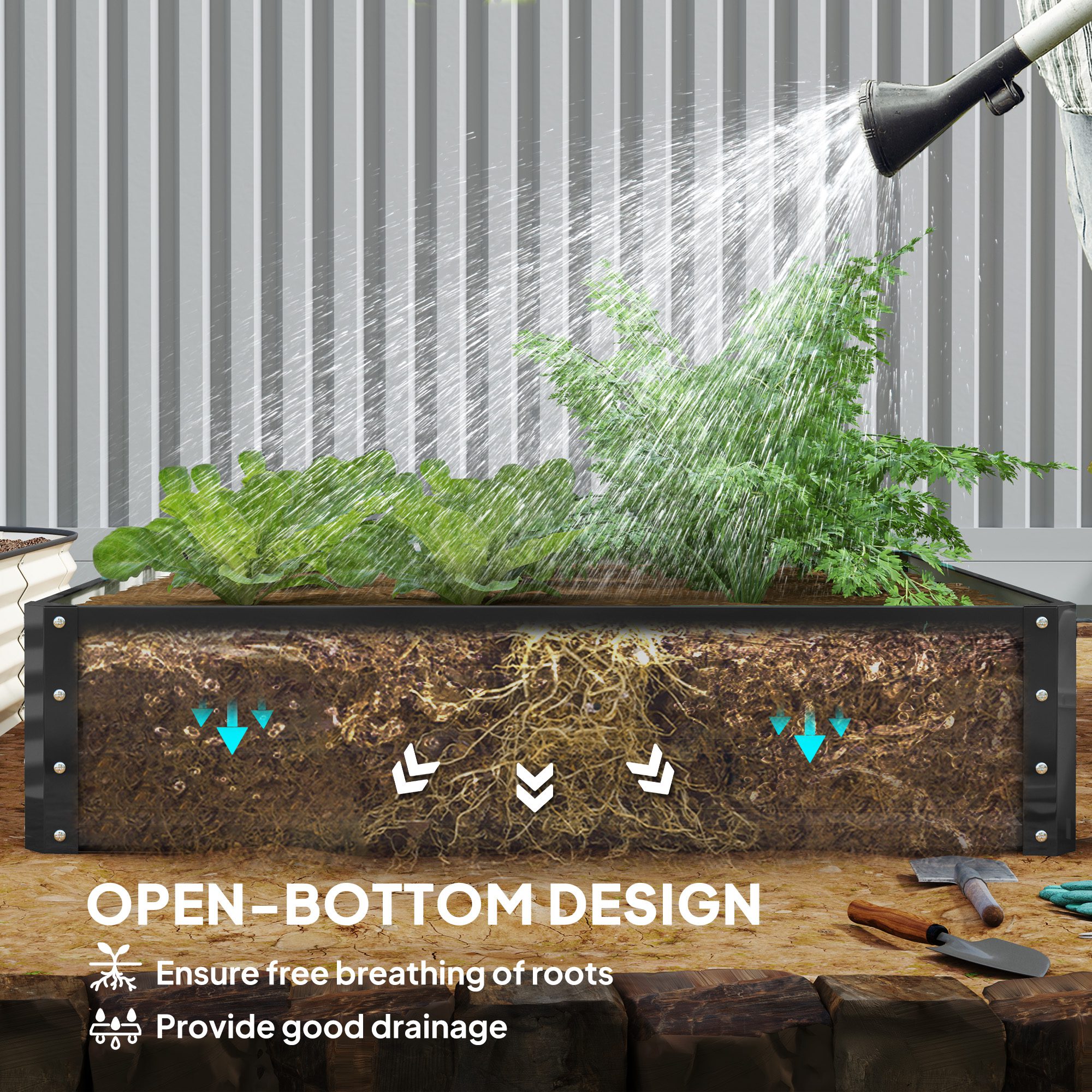 Galvanized Raised Garden Bed, 4' x 4' x 1' Metal Planter Box, for Growing Vegetables, Flowers, Herbs, Succulents, Gray - Image 4