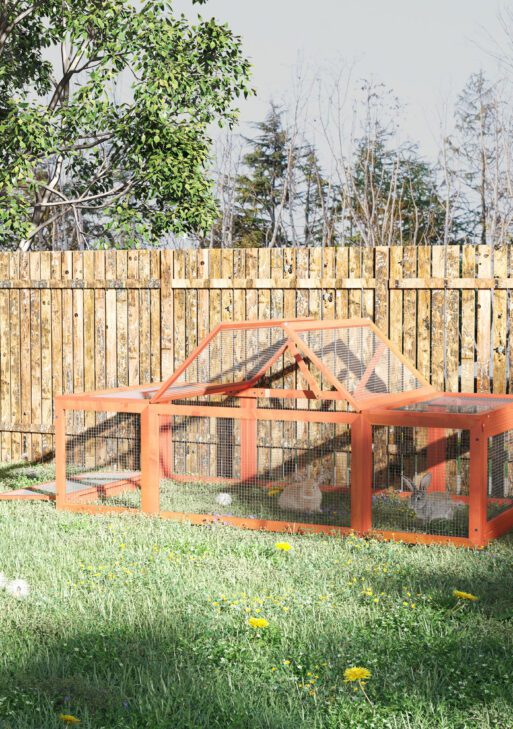 Large Wooden Rabbit Hutch Small Animal Habitat Enclosure Outdoor Run and Lockable Doors - Natural