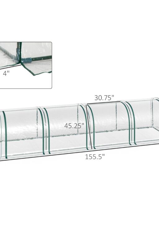 13' L x 3' W x 2.5' H Portable Tunneled Greenhouse with 4 Zippered Doors, Water/UV Fighting PVC Cover
