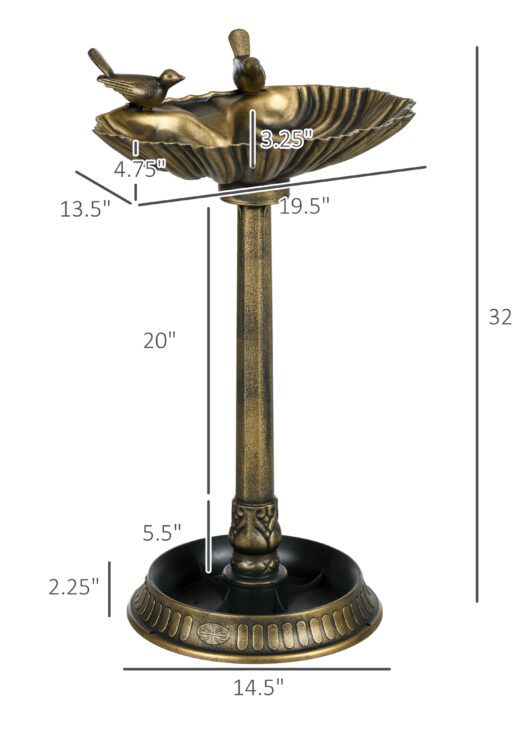 32" Antique Bird Bath Decorative Birdbath Bird Feeder Bowl with Planter Pedestal and Bird Statues, Bronze