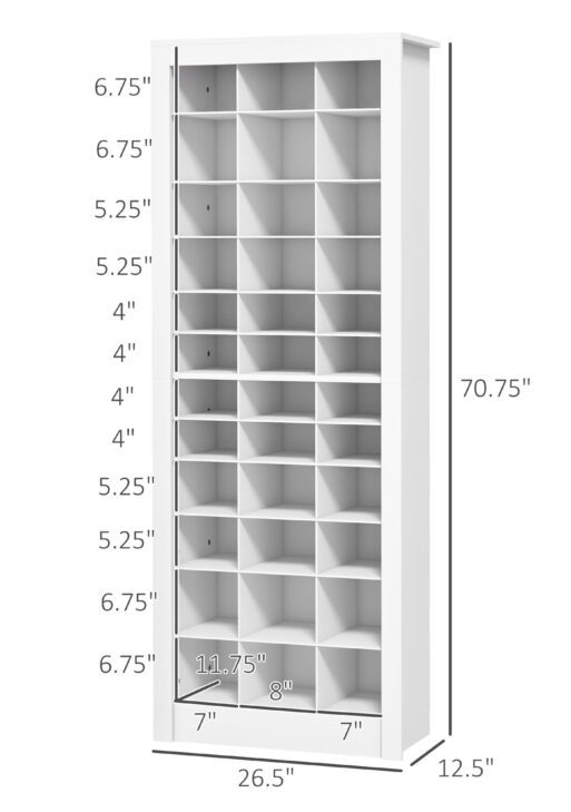 71" Shoe Storage Cabinet with 3 Heights of Open Cubes for 36 Pairs, Narrow Shoe Organizer for Entryway, Hallway, White