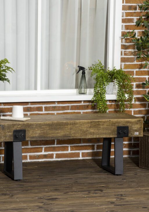 Garden Bench with Metal Legs, Rustic Wood Effect Concrete Entryway Bench, End of Bed Bench, Indoor Outdoor Use for Patio, Park, Porch and Lawn, Natural and Black