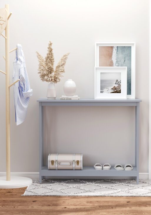 2-Tier Console Table, Sofa Side Table with Storage Shelf, X Design for Entryway, Living Room, and Hallway, Grey