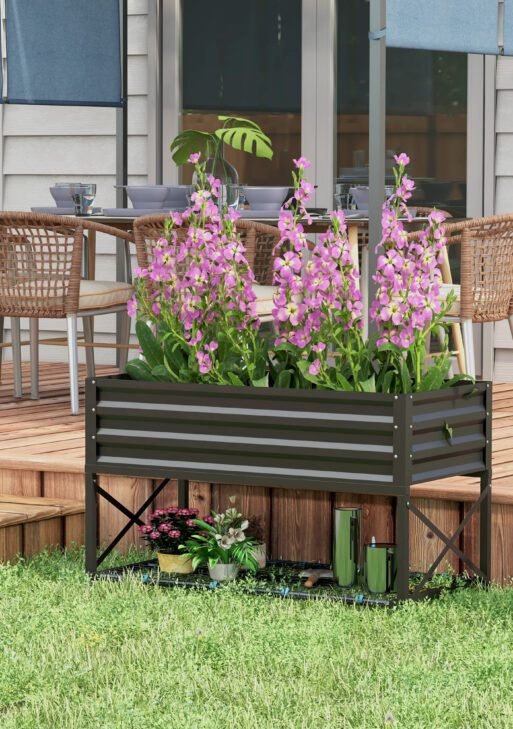 Galvanized Raised Garden Bed, Metal Planter Box with Legs, Storage Shelf and Bed Liner, Black