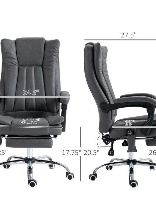 Massage Office Chair with 6 Points and Heat, Reclining Computer Chair with Adjustable Height and Footrest, Dark Blue