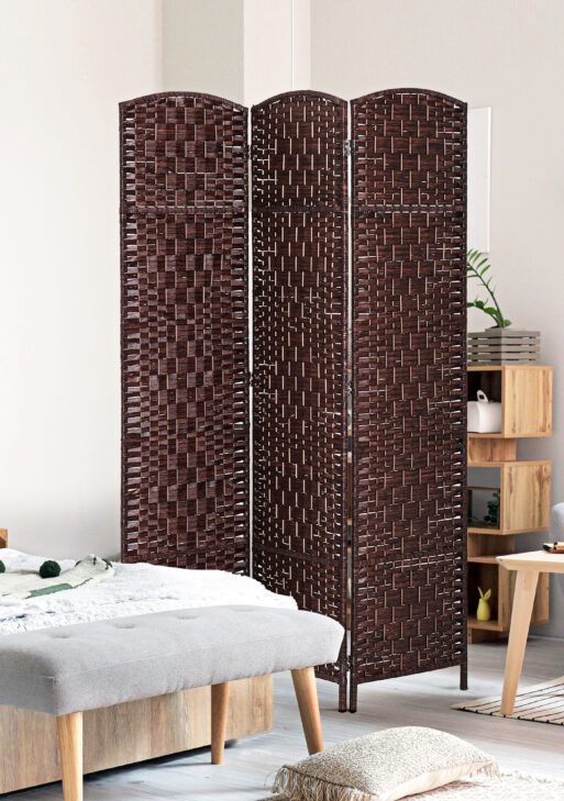 Room Divider, 3 Panel Folding Privacy Screen, 6FT Tall Portable Wicker Weave Partition Wall Divider for Bedroom, Home Office, Brown
