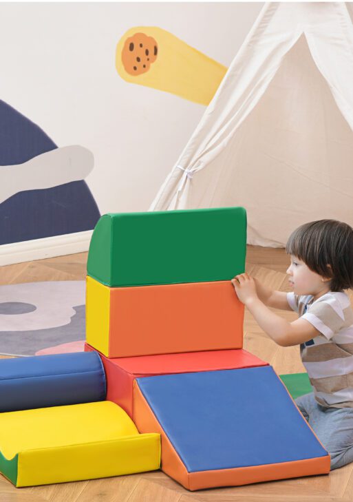 7 Piece PU Leather Soft Play Climbing for Toddlers, Baby Colorful Soft Play Gym Toys Indoor, Modular Crawling & Climbing Play Set for 1-3 Years Multi-color