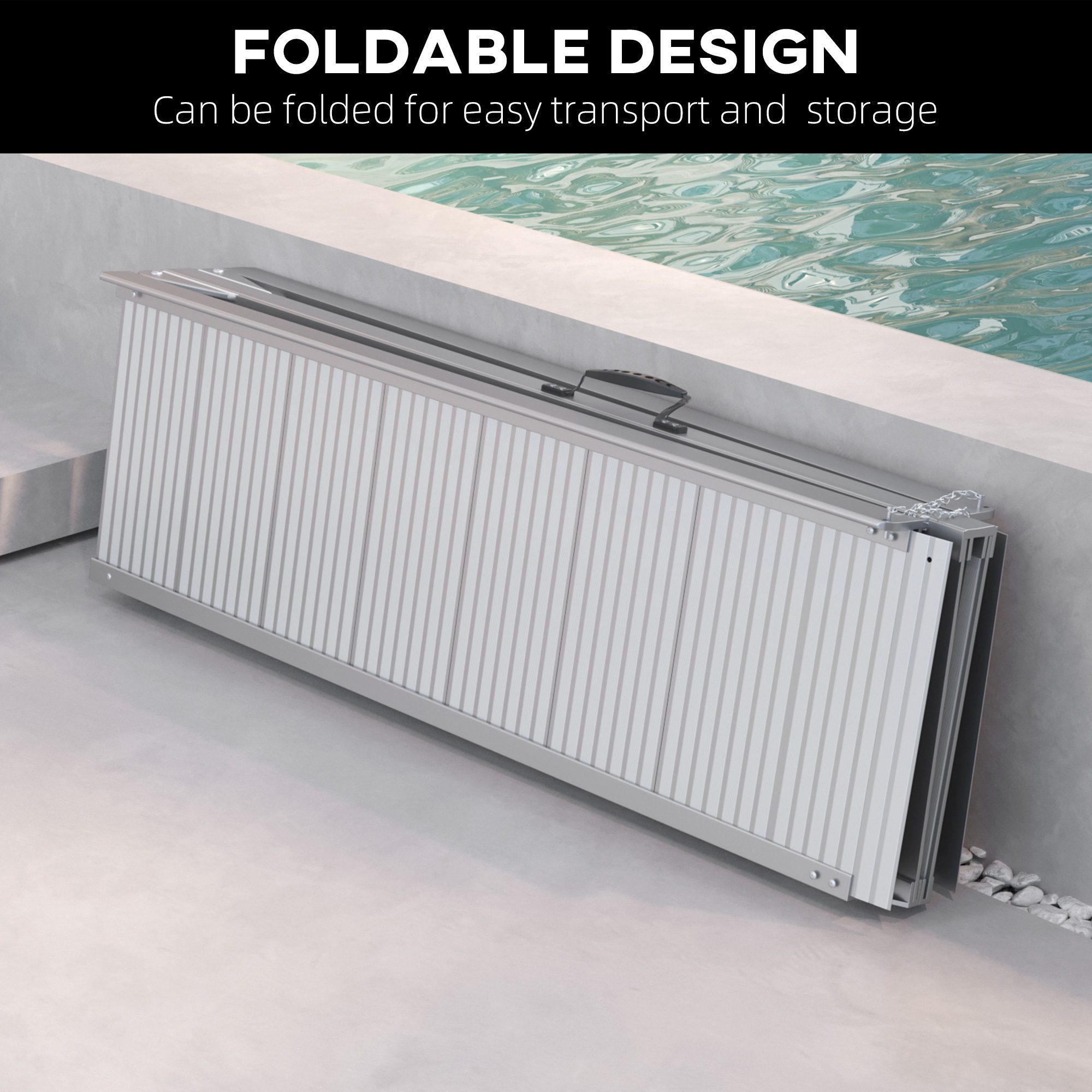 8' Foldable Handicap Ramp for Home, Steps, Doorways, Aluminum Portable Wheelchair Ramp, Textured Threshold Ramp, Silver - Image 3