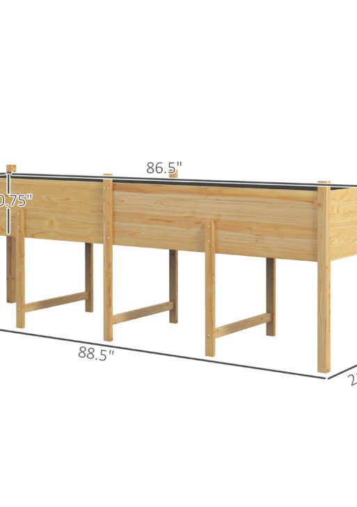 Wooden Raised Garden Bed, Large Elevated Planter Box with Legs, Bed Liner and Drain Holes, 7.4' x 1.8' x 2.6', Natural