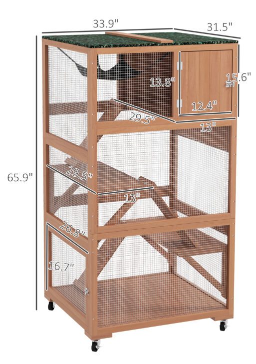 Catio, Outdoor Cat Enclosure House on Wheels with Hammock, Orange