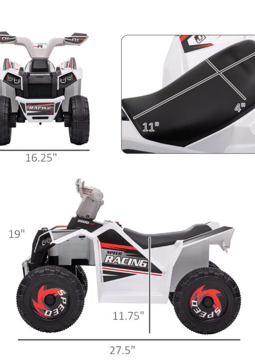 6V Electric Toy Car with Forward Backward, Wear-Resistant Wheels for Ages 18-36 Months, White