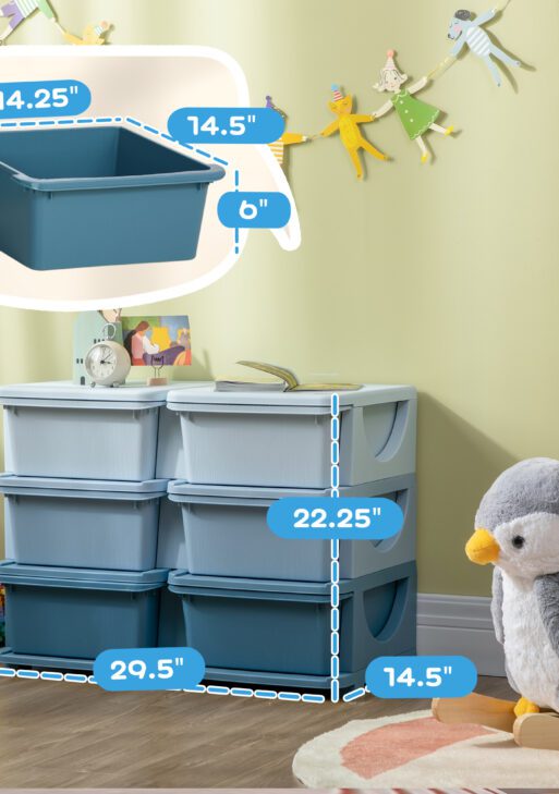 3 Tier Kids Storage Unit, Toy Organizers and Storage with 6 Drawer Chest for Kids Bedroom Nursery Kindergarten Living Room for Boys Girls Toddlers, Blue