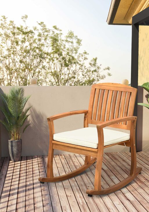 Outdoor Rocking Chair with Cushion, Acacia Wood Patio Rocker for Backyard, Patio, Home, Teak Tone