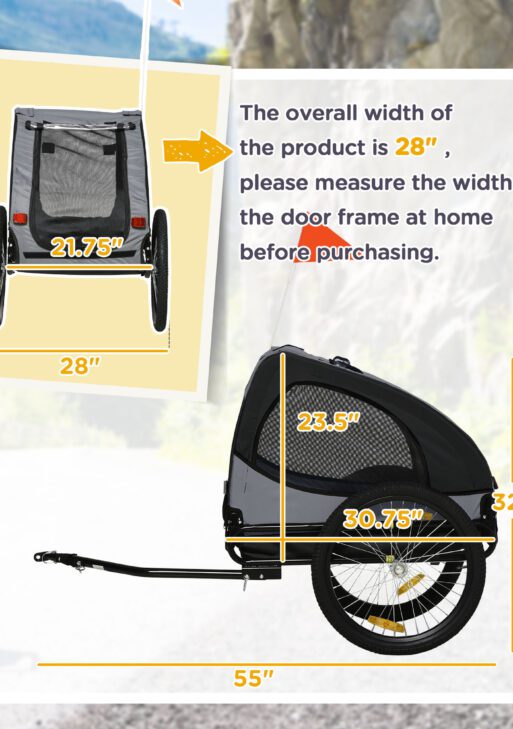 Dog Bike Trailer, Pet Stroller with Wheels for Medium Dogs, Black
