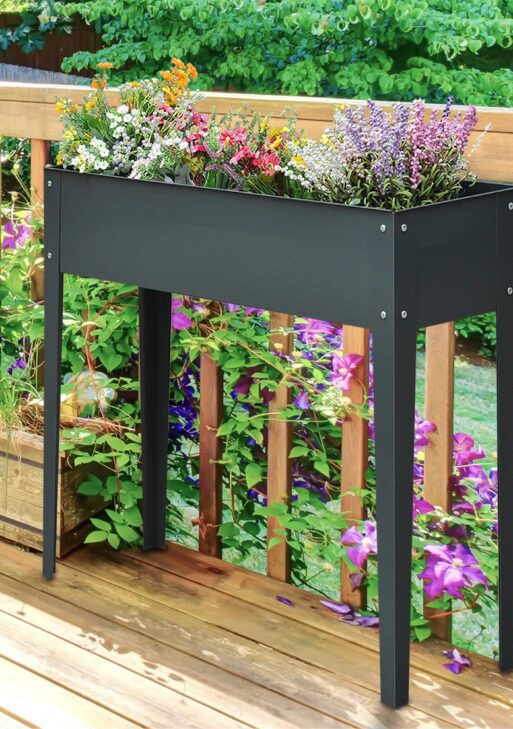 Metal Raised Garden Bed, Elevated Planter Box with Legs and Drain Holes, Dark Gray
