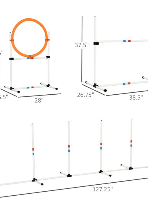 3PC Dog Agility Equipment Set, Obstacle Course Exercise for Dog Include Adjustable Hurdle, Hoop, Weave Poles and Carry Bag