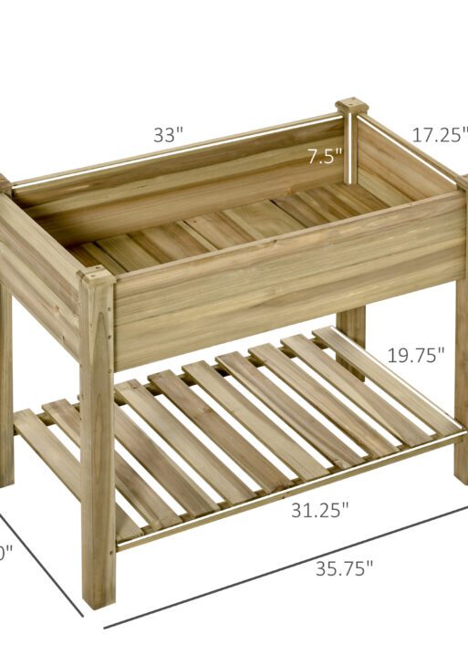 36" x 20" x 30" Raised Garden Bed, Elevated Wood Planter Box with Legs and Storage Shelf for Backyard, Patio, Balcony to Grow Vegetables, Herbs, and Flowers
