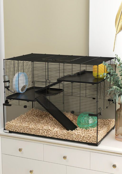 30" Hamster Cage, Gerbil Cage with Glass Basin for Small Hamsters, Black