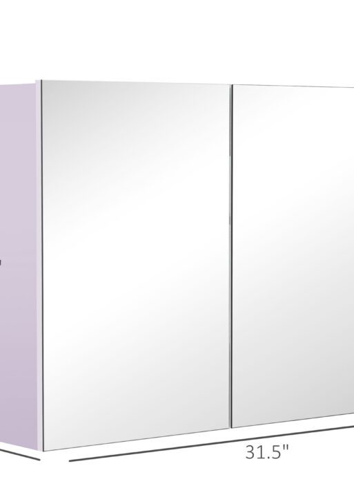 Double Door Wall Mounted Bathroom Mirror, 31.5" x 23.5" Medicine Cabinet with Modern Design, Large Storage, & Quiet Hinges
