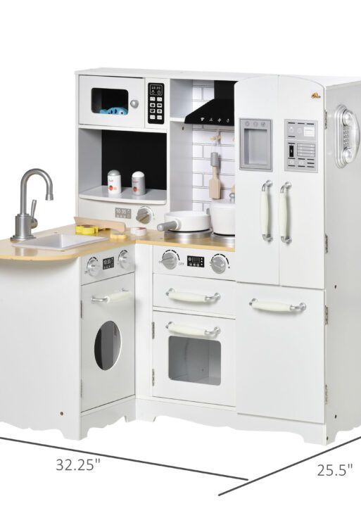 Large Play Kitchen with Full Set of Appliances for a Modern Day Pretend Kitchen, Tons of Storage, Corner Play Kitchen Set with Sound Effect, Educational Pretend Role Playset Game