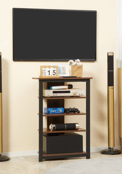 Media Stand with 4-Tier Audio Rack AV Media Corner Shelf with Cable Management for DVD Players Game Console TV Box Cable Box Xbox WiFi Router, Brown