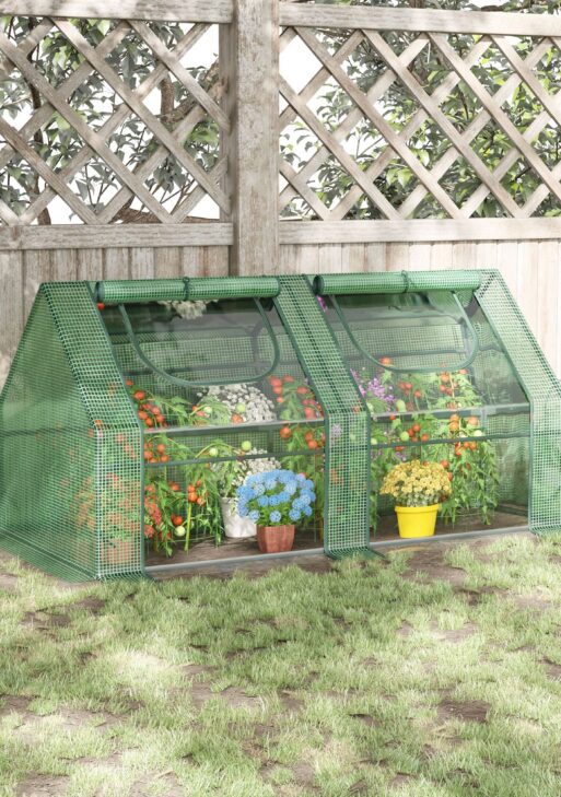 6' x 3' x 3' Portable Greenhouse, Garden Hot House with Two PE/PVC Covers and 2 Roll Up Windows, Green