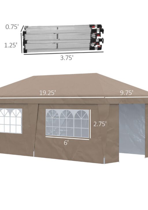 10' x 19.5' Pop Up Canopy Tent Height Adjustable Event Shelter w/ Sidewalls, Leg Weight Bags, Wheeled Carry Bag, Brown