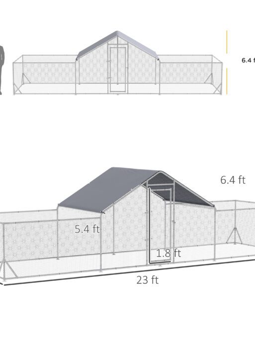 23' x 6.6' Large Chicken Coop with Weather-Resistant Cover for 12-14 Chickens, Silver