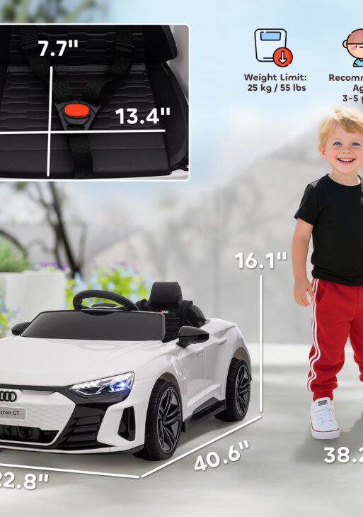 Licensed Audi RS e-tron GT 12V Ride On Car Truck for Kids, Electric Car Ride On Vehicle w/Parent Remote Control, Music, Lights, for Toddlers, White
