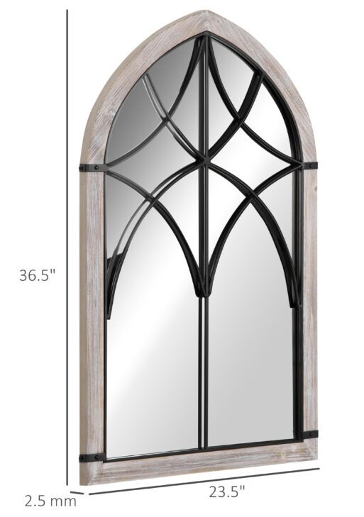 36.5" x 23.5" Large Farmhouse Wall Mirror, Arch Window Mirror for Wall Decor in Living Room, Bedroom, Entryway, Rustic Wood Grain