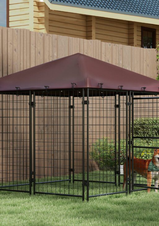 4.6' x 4.6' x 5' Dog Kennel Outdoor with Waterproof Canopy, Large Door