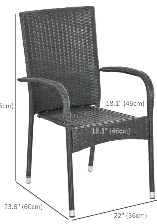 Stackable PE Rattan Outdoor Dining Chairs with Cushion, Patio Wicker Dining Chair with Armrests & Backrest, Cream White