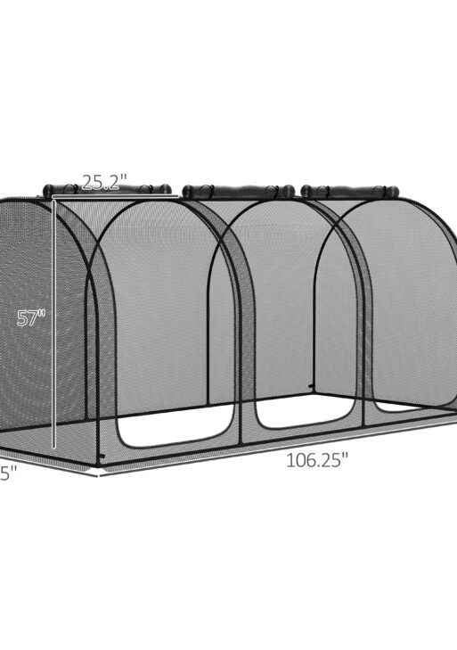 9' x 4' Crop Cage, Plant Protection Tent with Three Zippered Doors, Storage Bag and 4 Ground Stakes, for Garden, Yard, Lawn, Black
