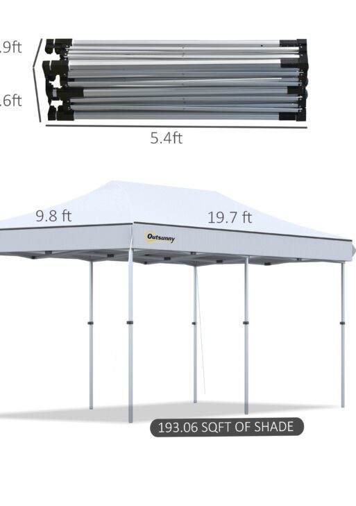 10'x20' Aluminum Pop Up Canopy Tent, Upgraded Thicker Tube Instant Party Tent with Wheeled Bag, 2-Level Adjustable, XL Large Ground Stakes for Events Patio Backyard