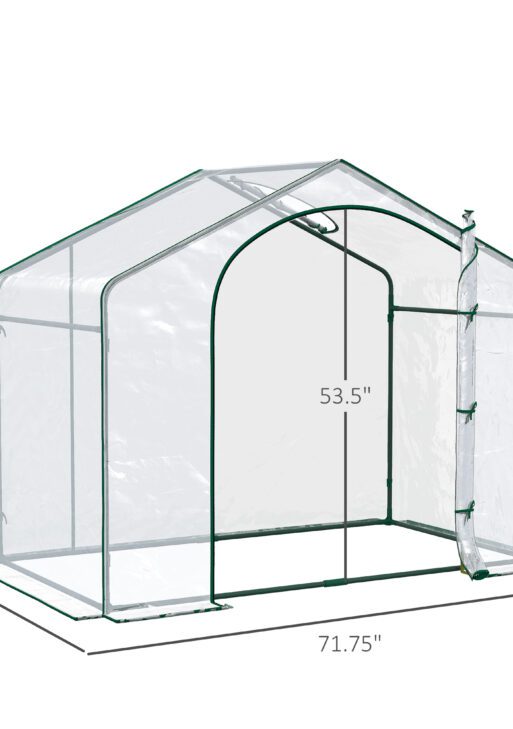 6' x 3' x 5' Portable Walk-in Greenhouse, Plastic Cover, Steel Frame Garden Hot House, Zipper Door, Top Vent for Flowers, Vegetables, Saplings, Tropical Plants, Clear