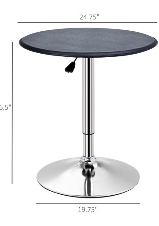 25" Classic Round Adjustable Faux Leather Chrome Standing Bistro Table, Black