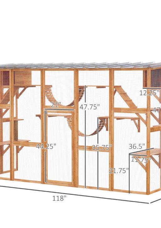 Large Catio with Multiple Shelves & Bridges, Catio with Ramps, Cat Window Box Enclosure for Outdoor Use, Orange