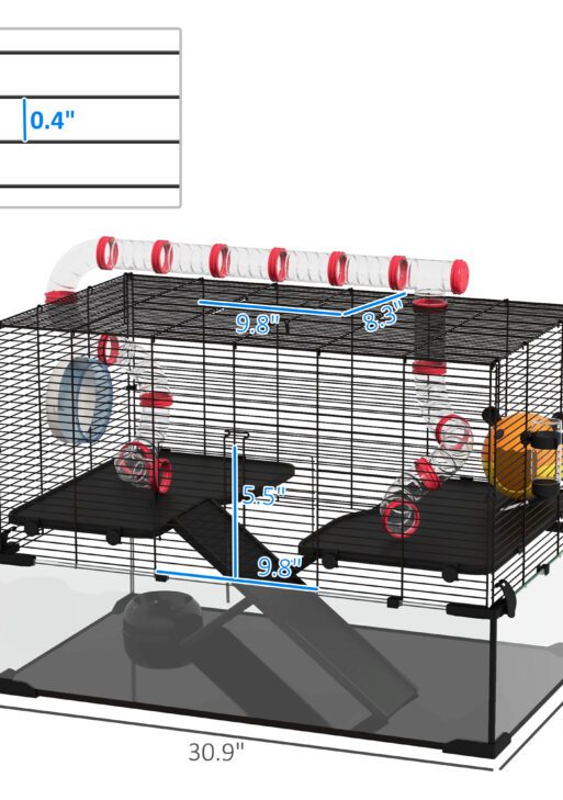31" Hamster Cage with Tube and Tunnel, Deep Glass Bottom