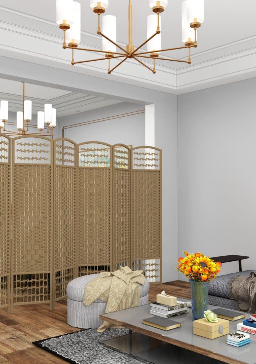 6 Panel Folding Room Divider Portable Privacy Screen Wave Fiber Room Partition for Home Office Natural