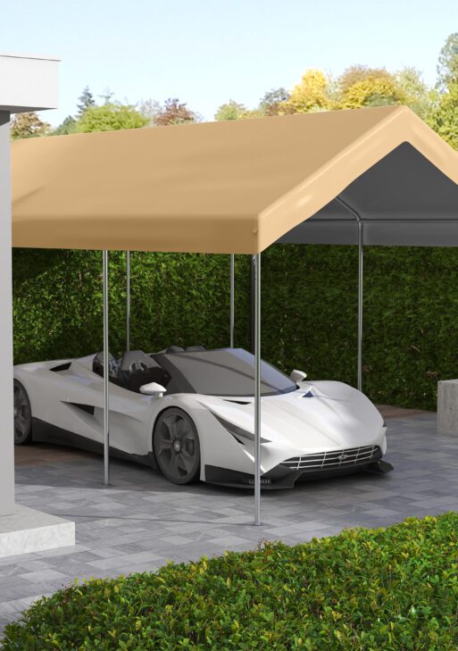 20' x 10' Carport Replacement Canopy for Model 84C-207WT or 84C-386V00WT with Ball Bungee Cords, Beige (Only Cover)